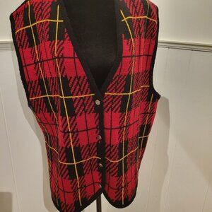 XL Vintage red and black plaid pattern vest  by Tally Ho